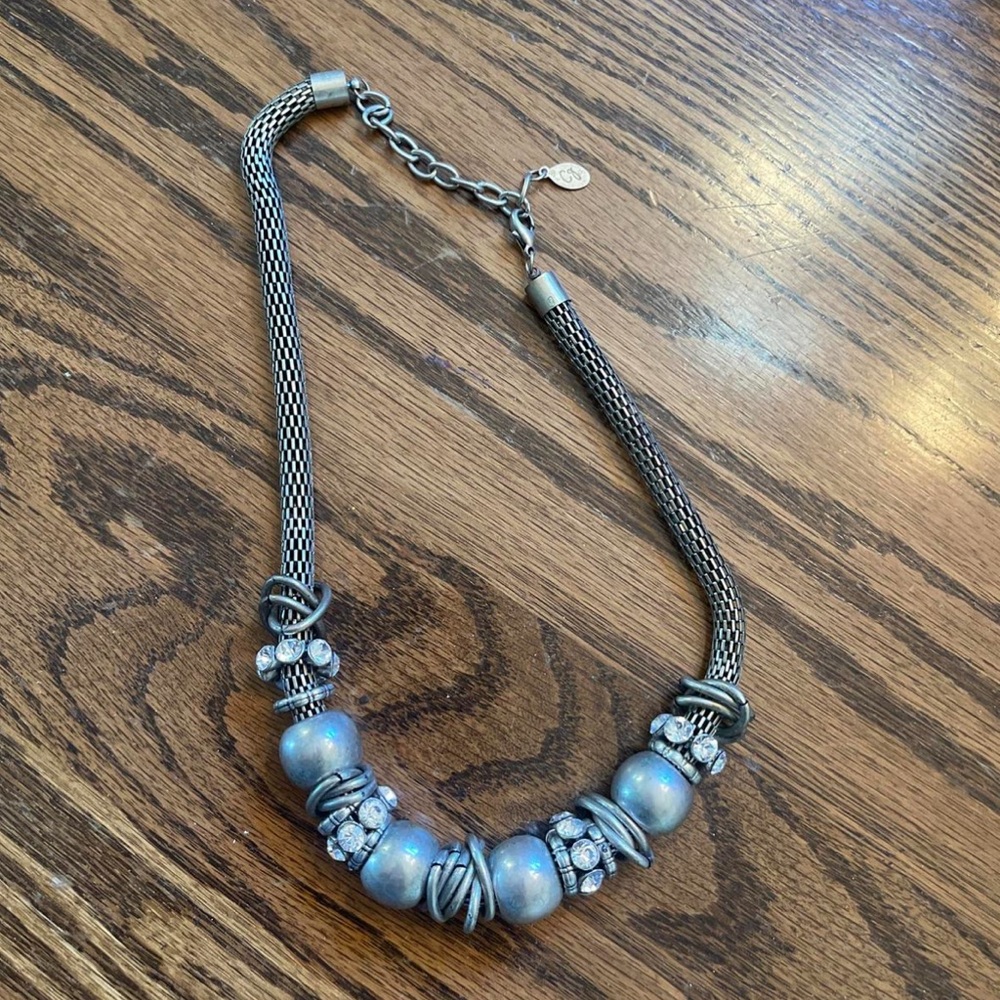 Beaded Statement Necklace in Iridescent Blue by